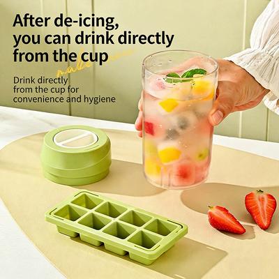 3 In 1 Ice Cube Mold Cup Ice Making Straw Cup 8 Grids Portable Ice CubeTray Cup Touch-Free Large Capacity Ice Storage Bottle