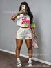 European and American street style number star print short T-shirt, elastic waist shorts, lazy two-piece outfit