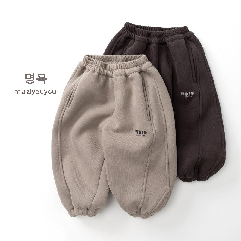 Kids Korean Style Winter Fleece Thickened Warm Casual Sweatpants For Boys And Girls