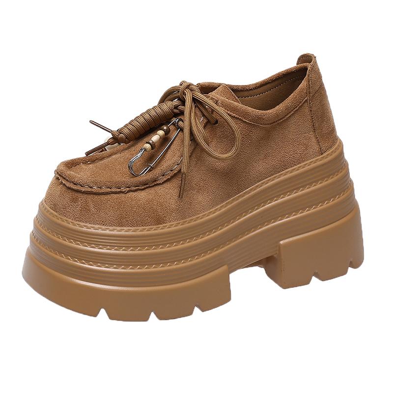 Fashion Designer New Autumn Women Leather Sneakers Pumps 10CM High Platform Lace-up Casual Shoes Thick Sole Walking Shoes Zapatos Mujer