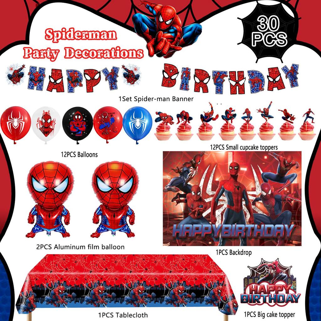 30 Pcs Cartoon Birthday Party Supplies Kit-Cartoon Party Set with Banner Backdrop Tablecloth & Cartoon Balloons Cake Topper Etc Cartoon Party Decors