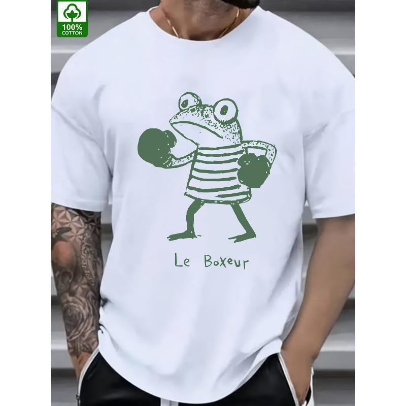

European sizes Summer Trend Men S T-shirt, Boxing Frog Pattern Printing, Outdoor Wear Men S Fashion T-shirt. 4XL білий