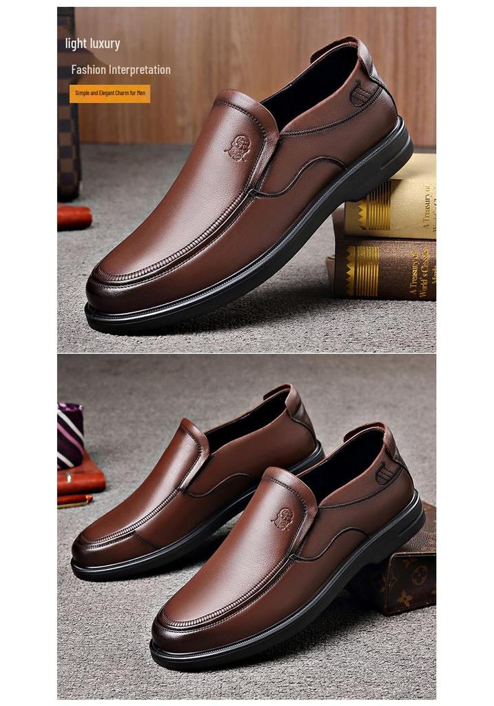 Men's Breathable Genuine Leather Casual Business Shoes - Comfortable, Soft Sole, Four Seasons Style.