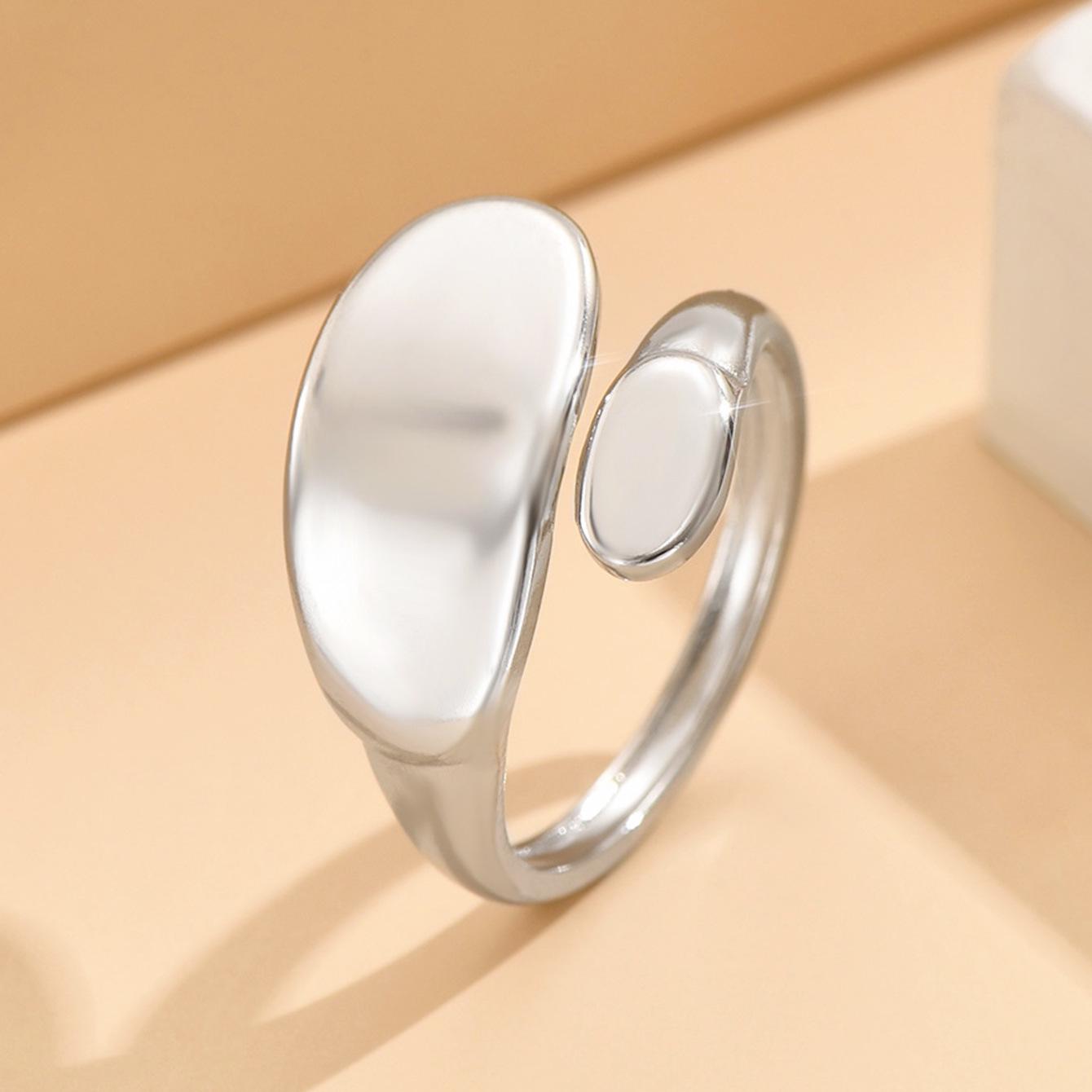 Women s Geometric Asymmetrical Stainless Steel Oval Ring - Adjustable Design