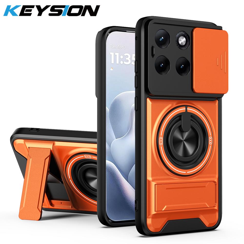 

KEYSION Magnetic Phone Case for Motorola MOTO Edge 70 Fusion+ 5G Slide Camera Protection Upright Kickstand 360° Ring Shockproof Cover for Edge 70 Fusion оранжевый