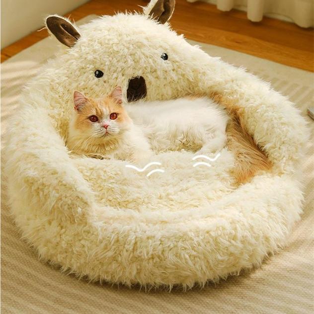Alpaca Cat Litter Winter Warm Nest with Plush Pads Anti-slip Bottom Raised Edges PP Cotton Joint Relief Cat Bed