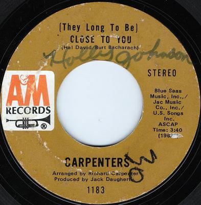 7inch Record CARPENTERS - (They Long To Be) Close To You 1183 A&M Records 1970 US Rock Used