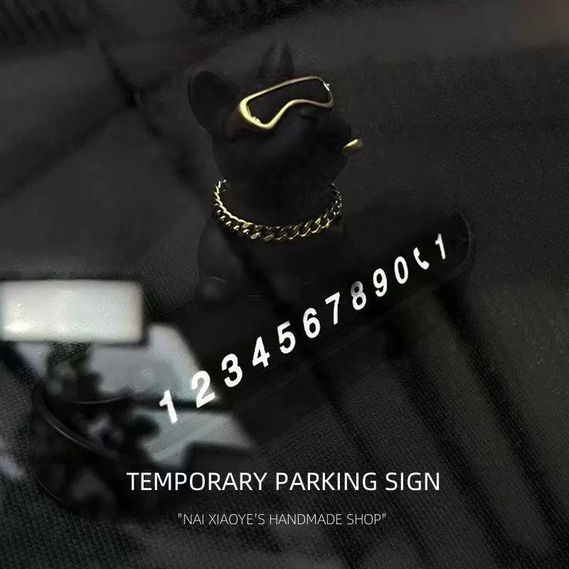 Cute Funny Bulldog Car Temporary Parking Number Plate Gift Automobiles Auto Ornament Cute Voiture Dashboard Decor Accessori P4Z1