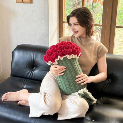 Rosenstrauß Kissen 2-in-1 Dekorative Gestrickte Überwurfskissen Decke Maschinenwaschbar Strauß Kissen für Couch Sofa Valentinstag Jahrestag Geschenk