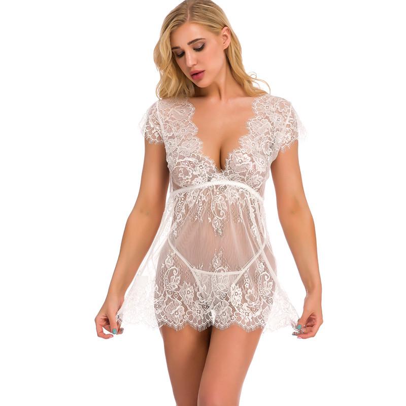 

Европейская и американская сексуальная кружевная ночная сорочка - Рождественская лимитированная коллекция нижнего белья XXL белый