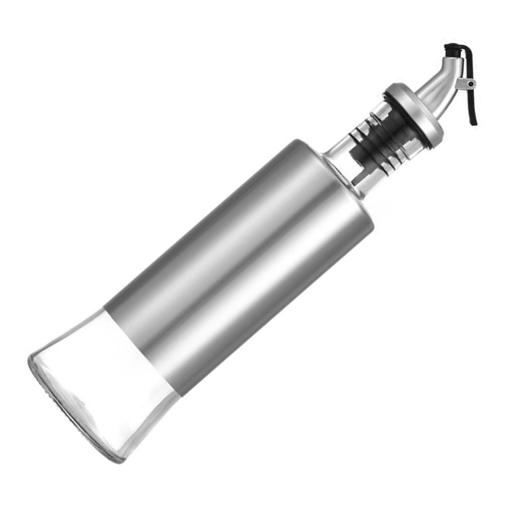 Glass Oil Bottle with Stainless Steel Shell Kitchen Cooking Press Controllable Condiments Storage Supplies S