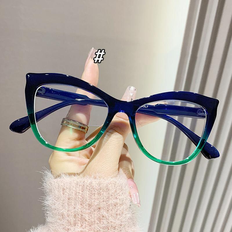 1.67 1.74 -8 To +8 Anti Blue Light Cat Eye Reading Glasses Women Big Frame Eye Protection Presbyopic Eyewear Ultralight Double Color Glasses Plus