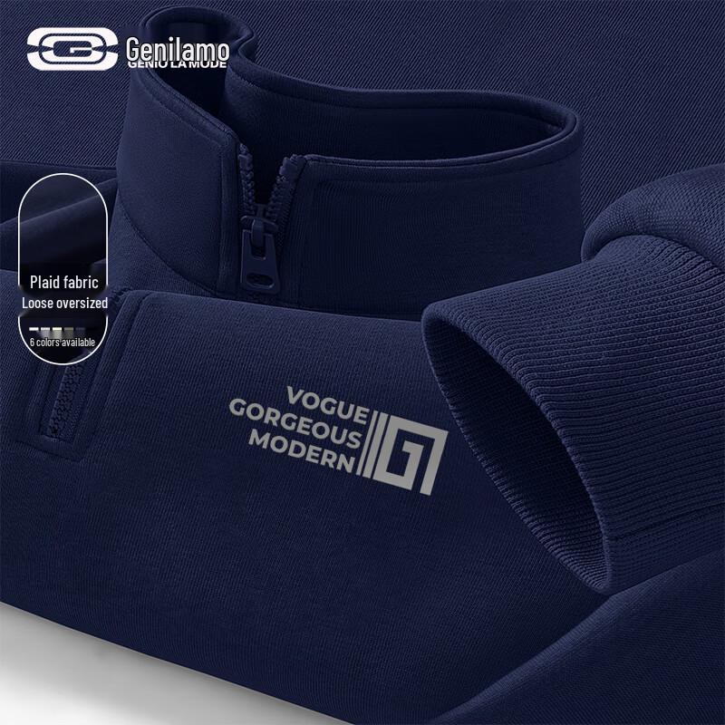 GENIOLAMODE Men's Heavyweight 330G Stand Collar Half-Zip Pullover Sweatshirt