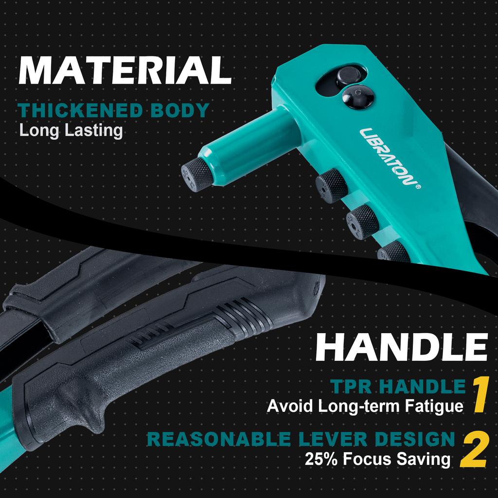 Libraton Rivet Gun Kit with 130 Blind Rivets, 4 HSS Drill Bits, 4 Tool-free Riveter Heads Heavy Duty Rivet Tool Hand Riveter