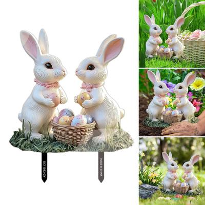 Osterhasen-Gartenstecker, Acryl-Kaninchen-Schild, realistische Tierfigur, geeignet für Außendekoration und Blumenbeete