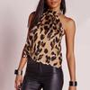 Sexy dámský leopardí potisk odhalená ramena bez rukávů bez zad vesta ohlávka tílko