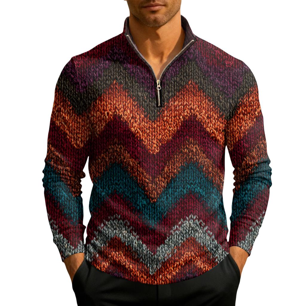 Men's Knit Quarter-Zip Stand Collar Pullover
