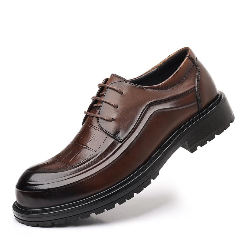 Men'S Business Casual Leather Shoes, Genuine Leather Thick-Soled Formal Men'S Shoes, Pure Cowhide Derby Big Head Shoes, Light Luxury