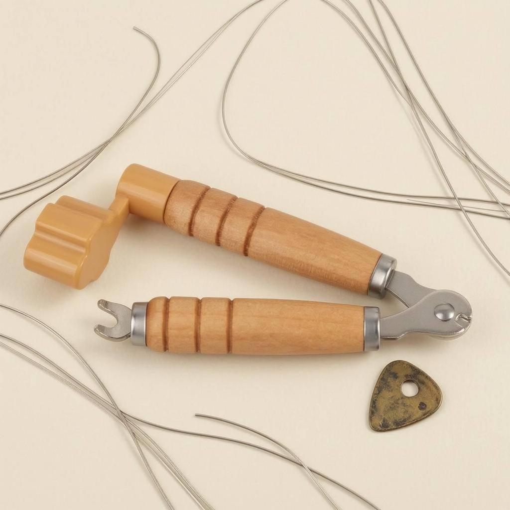 Guitar String Changing Tool Wood Handle Winder Cutter Grooved Grip Bridge Pin Puller