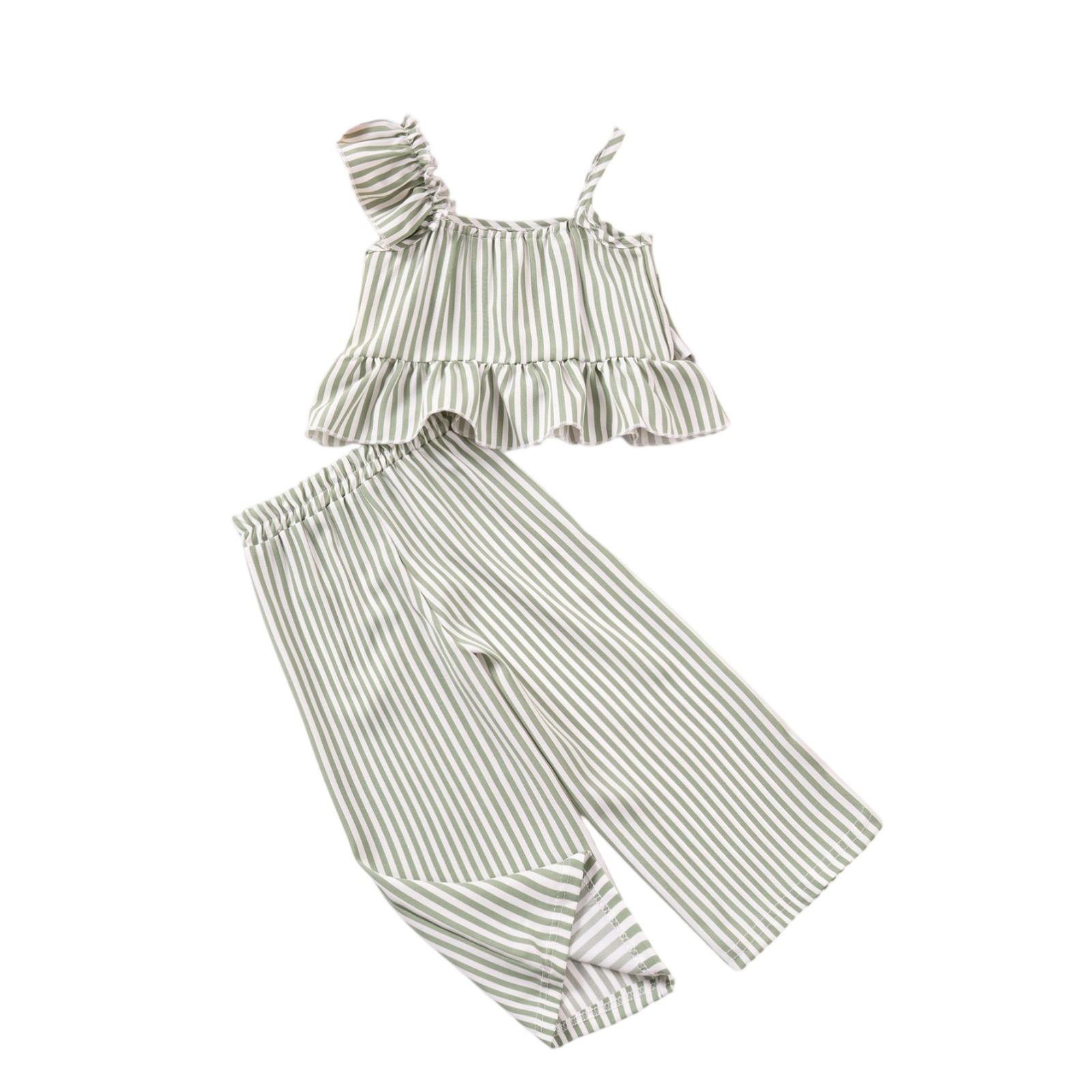 

Комплект полосатой майки для девочек - Топ без рукавов и шорты 100 зелёный