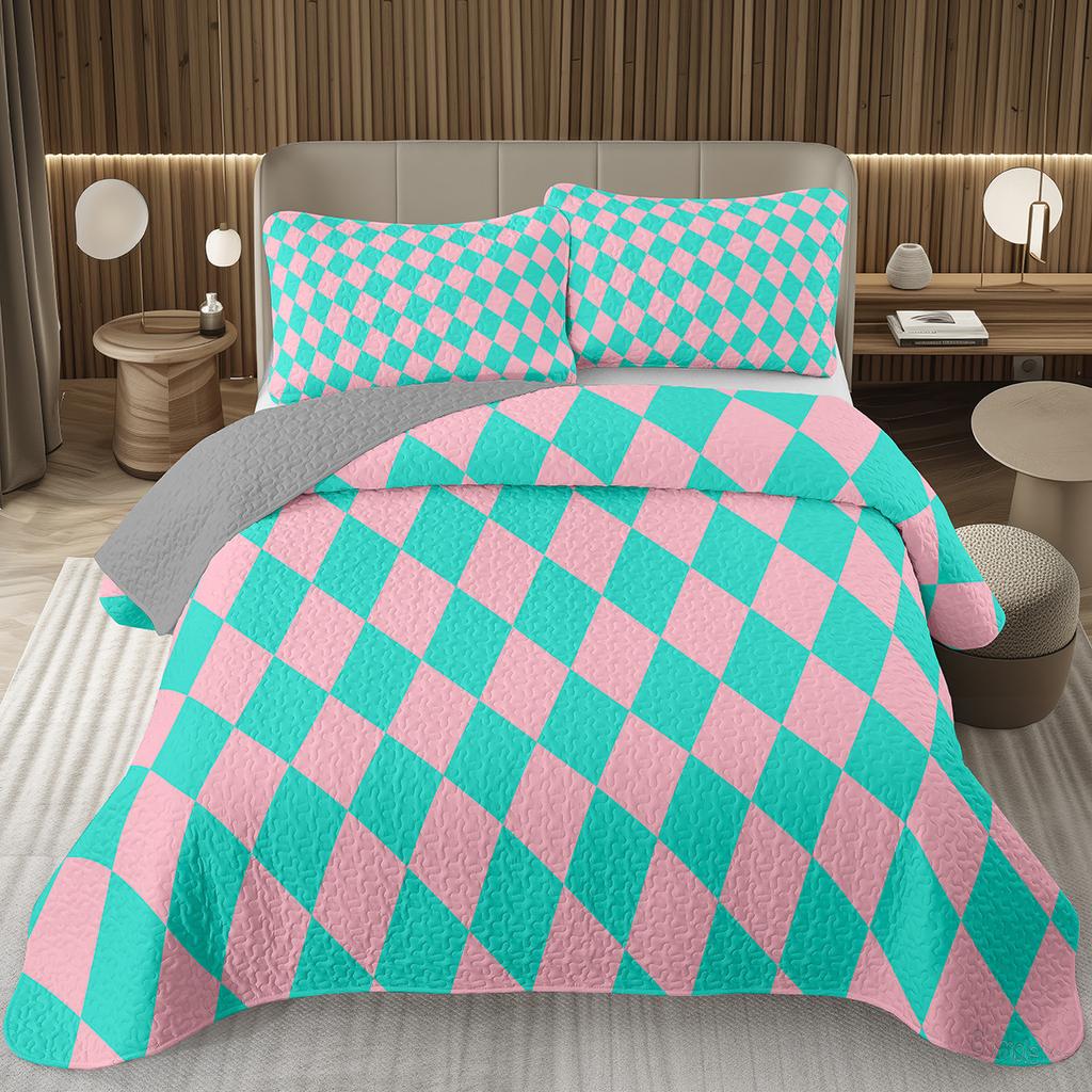Geometric Checkered Bedspread Buffalo Plaid Quilted Bedding Set Checkerboard Gingham Coverlet Set Twin Queen for Kids Boys Teen