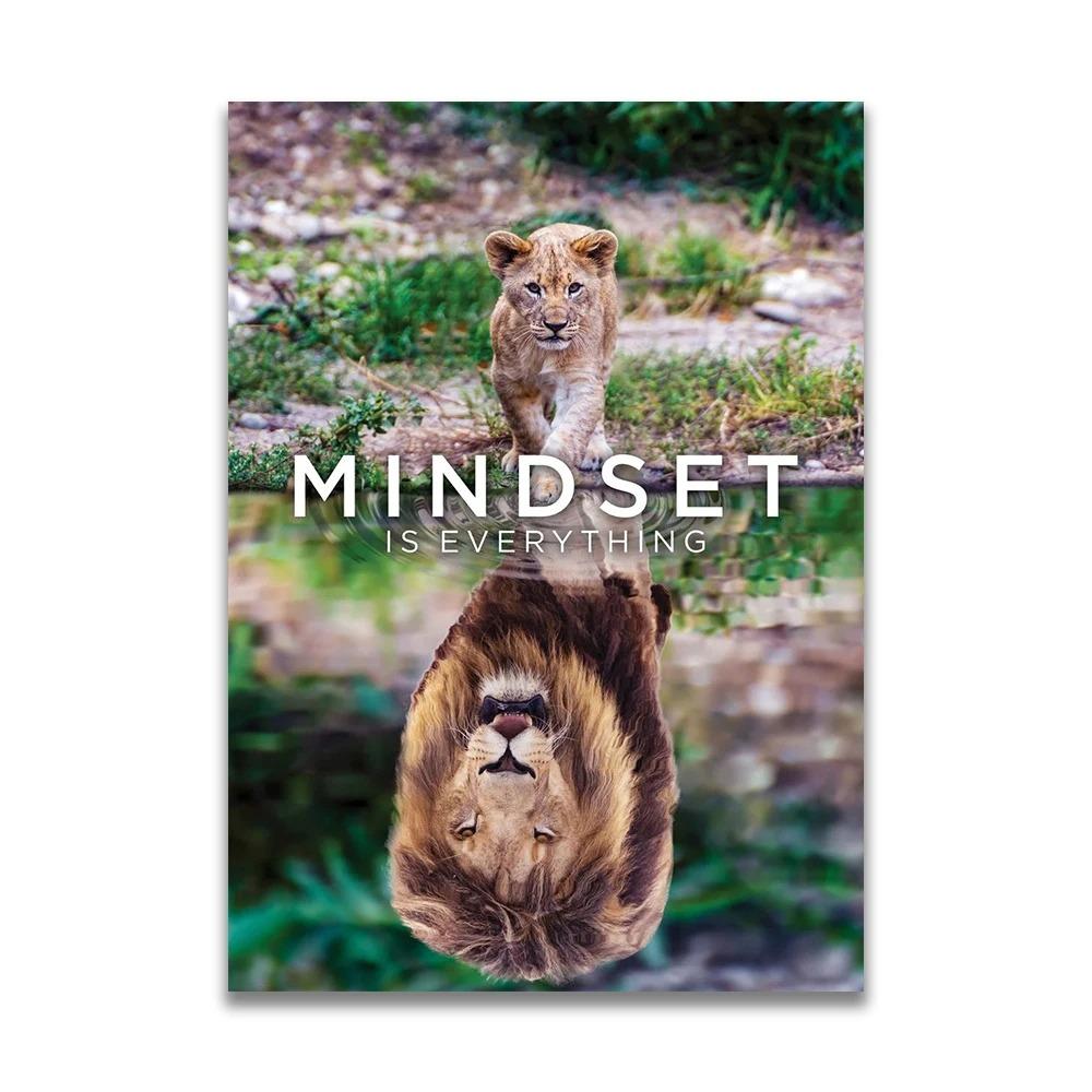 1pc frameless Canvas MINDSET IS EVERYTHING Motivational Poster Lion Tiger Wolf Animal Wall Art Canvas Print fo