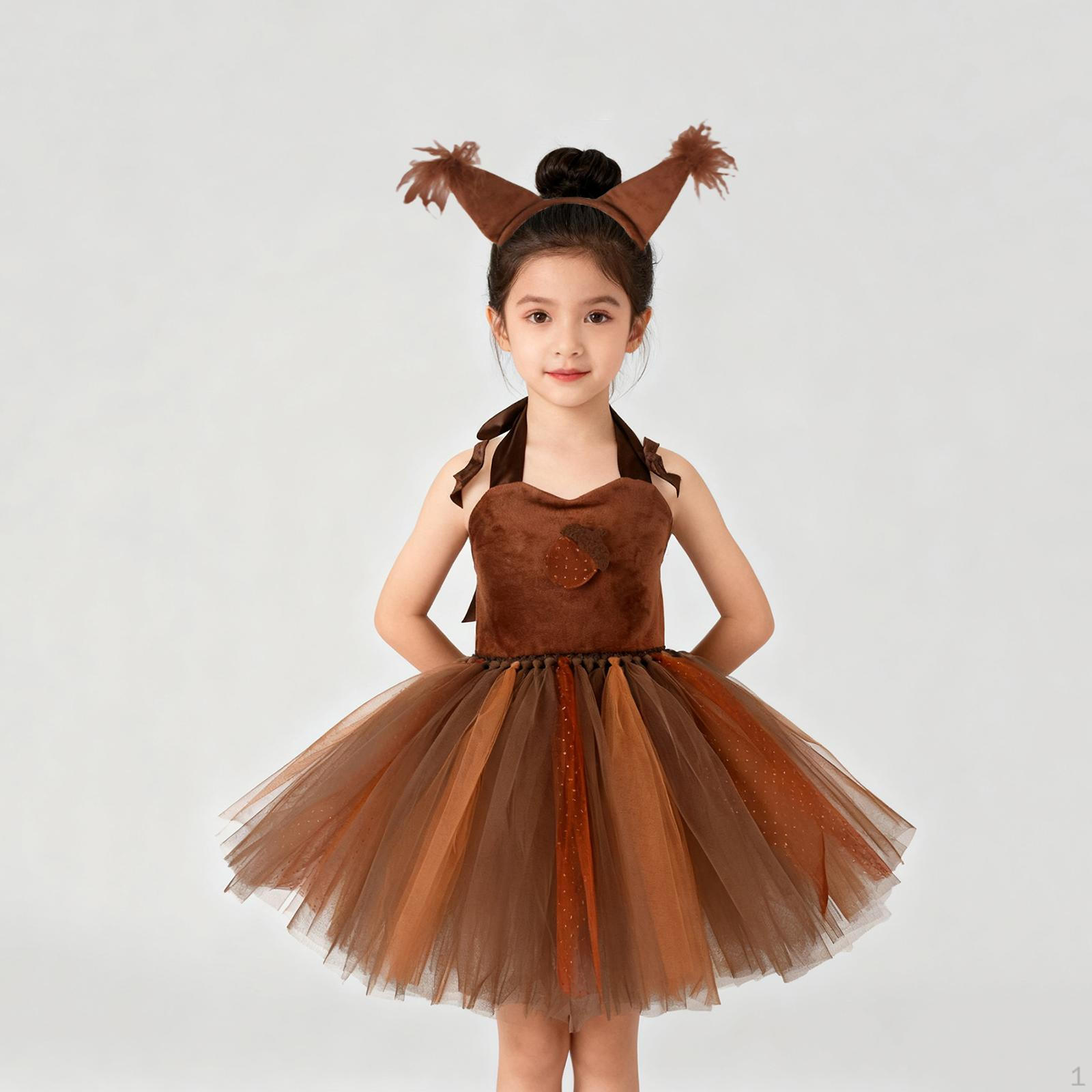 

Costume Dress Girls Squirrel Tutu Animal Princess Headband Polyester Soft Breathable Material Size 4XL