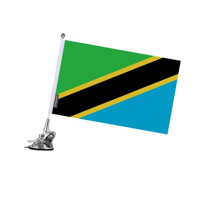 Drapeau - PIXELFORMA - Tanzanie - 27 X 35 Cm - Mât En Acier Inoxydable - Impression Recto/verso