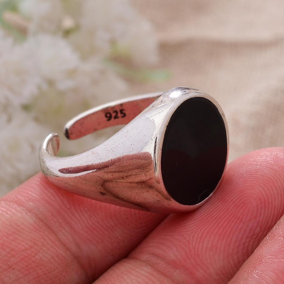 New Arrival Trendy Round Black Spot Glaze Thai Silver Ladies Finger Rings For Women Hand Jewellery Accessories resizable