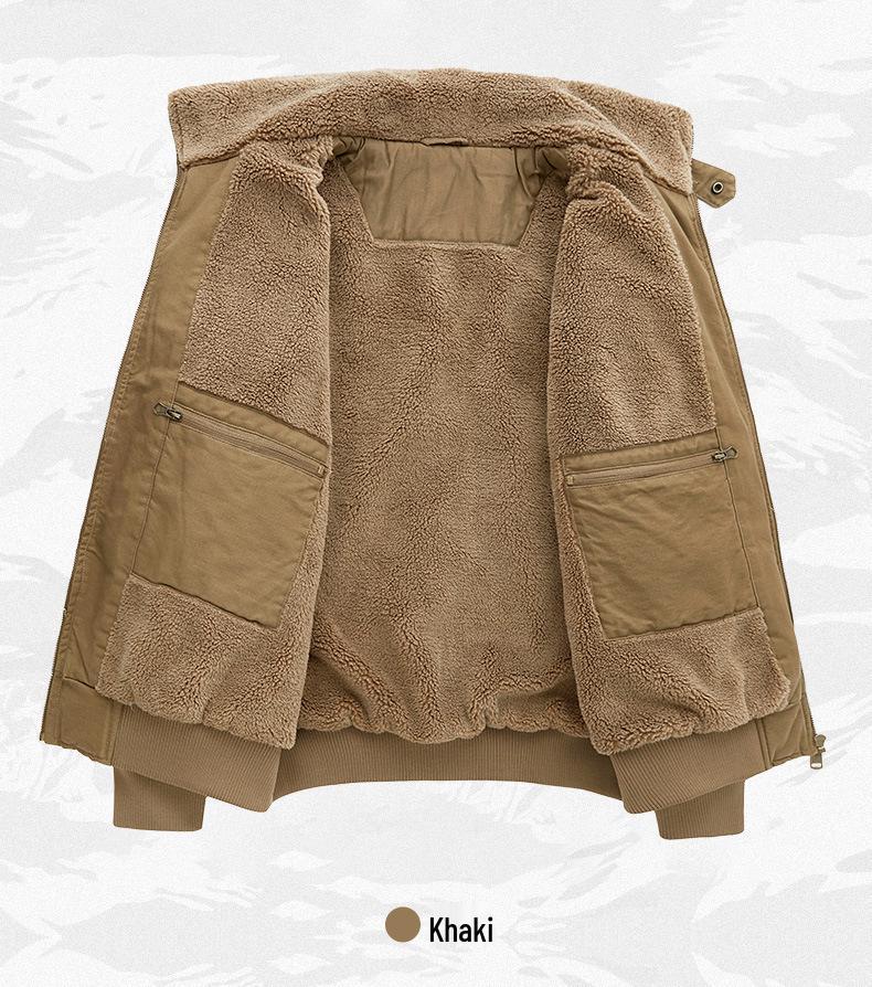 Herren-Herbst-Winter-Arbeitskleidung: Verdickte Baumwolljacke mit Stehkragen und Lammwolle, Warmer und Modischer Umlegekragen Freizeitmantel.