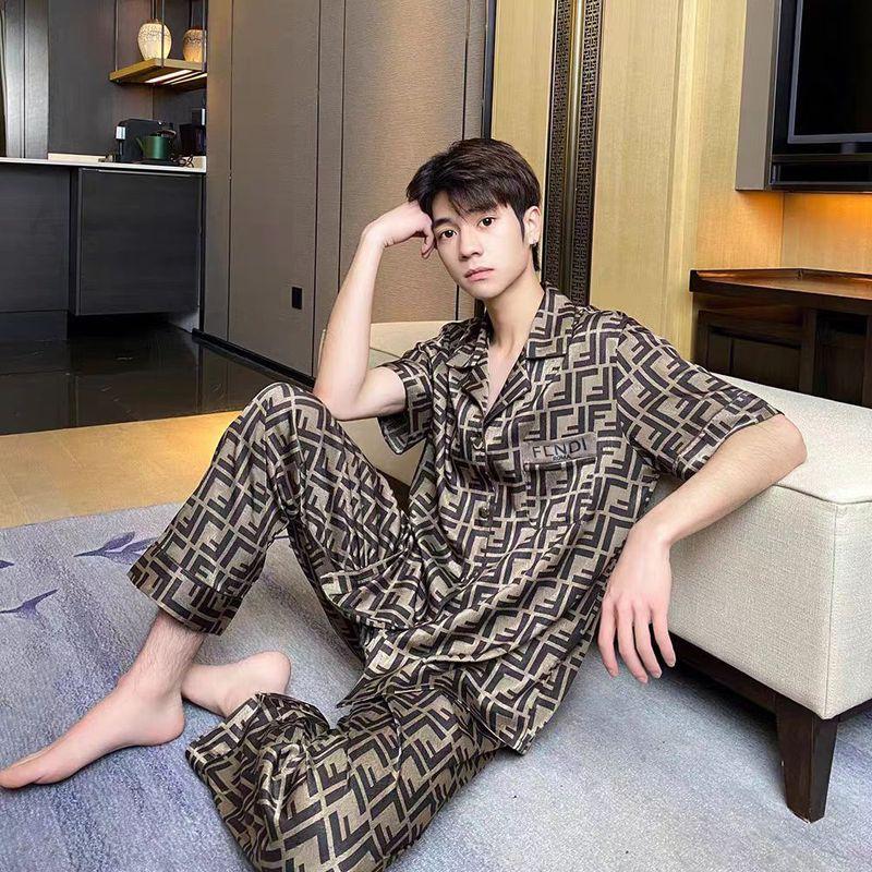 

Couple Pajamas Suit Men s and Women s Double F Home Brand High Order 2025 Spring and Summer New Real Ice Silk Silks and Satins Home Wear Men/Short Sleeve + pants XXXL