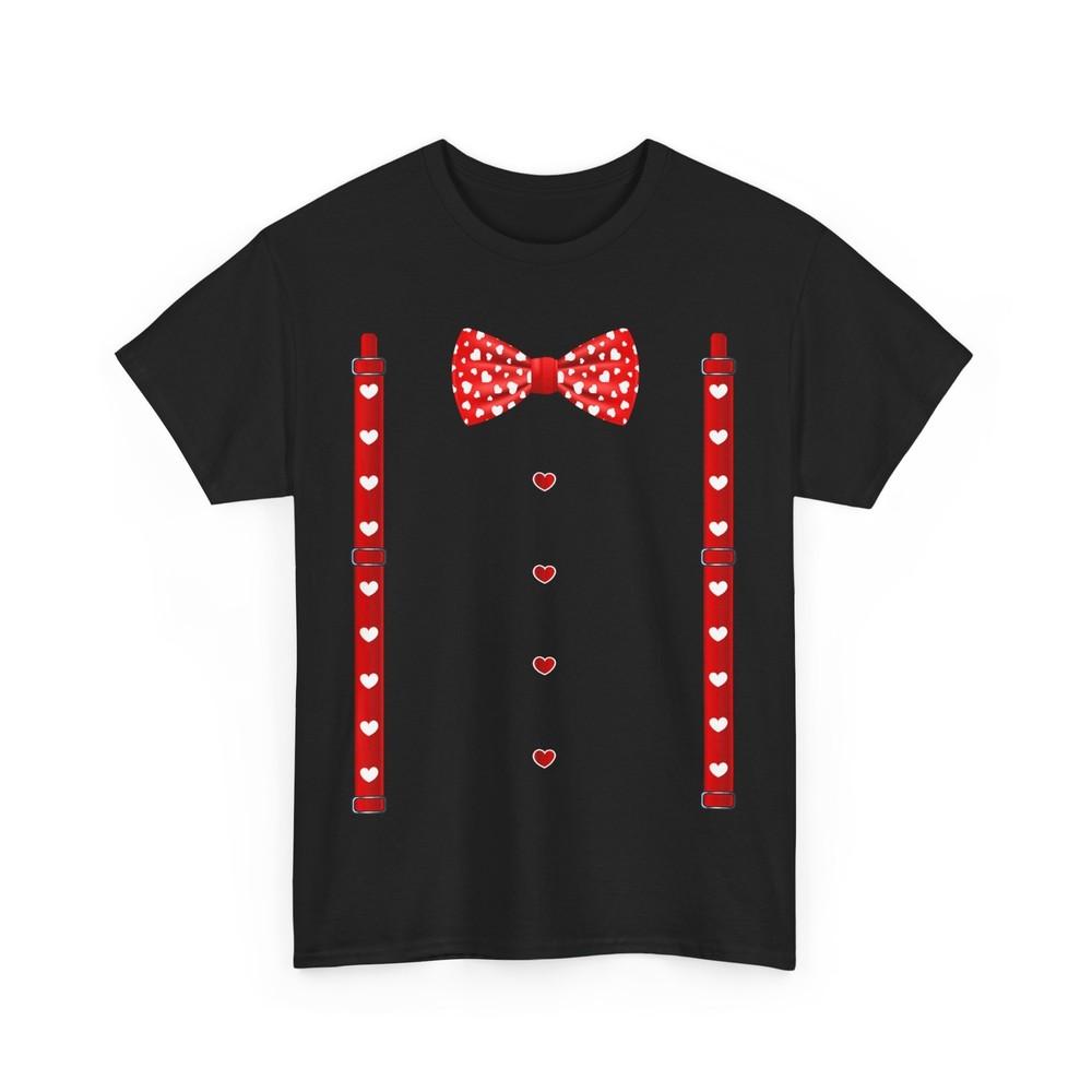 

Red Hearts Bow Tie Suspenders Valentines Day Costume T-Shirt L