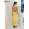 Zaprha 2025 Summer New Seaside Holiday Style Yellow Loose Backless Patchwork Dress 8232702