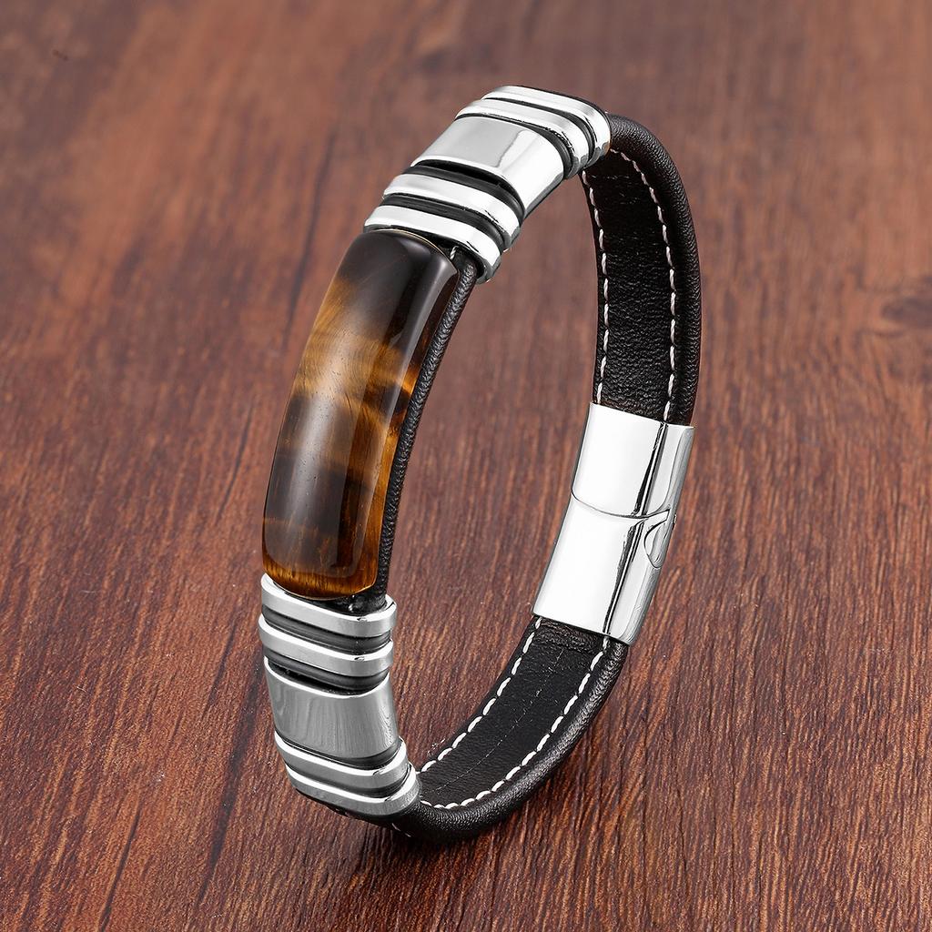 100% Natural Arc Tiger Eye Bracelet for Men Charm Stainless Steel Accessories Bangles 2021 Women Bracelet Fashion Jewelry Gifts