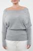 Women's Fashion Stylish Plus Size Sweater Gray Melange Low Shoulder Stone Knitwear Sweater