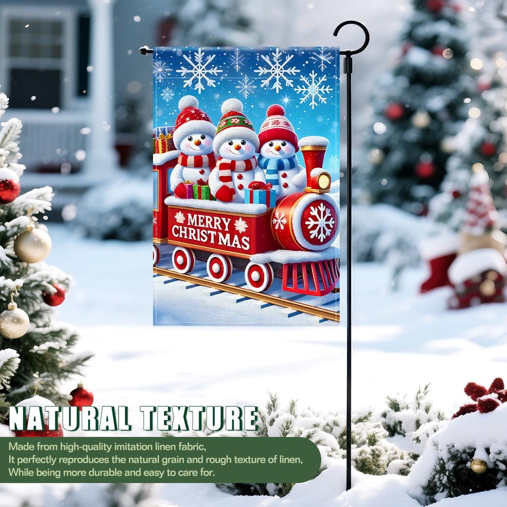 Christmas snowman trainGarden Flag 12x18 Inch Double Sided for Courtyard Outdoor Welcome Flag Decoration (Excluding flagpole)