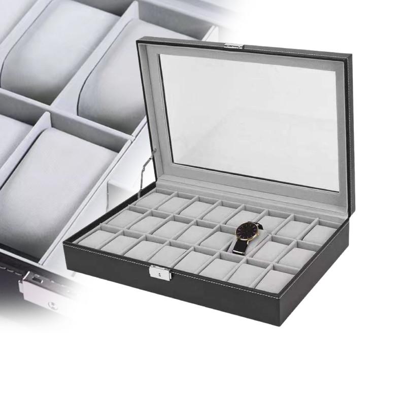 24 Black Watch Storage Box Case Bracelet Bangle Jewelry Display Collection Tray