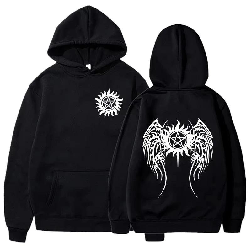 Autumn and Winter New Fashionable Hoodie Fun Supernatural Crow Wings Printed Harajuku Men's and Women's Long Sleeve Warm Hoodie