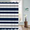 Striped Shower Curtain Navy Blue and Gray, Blue and White Striped Shower Curtain with Hooks for Bathroom Waterproof Bath Curtains for Home Hotel, 72"