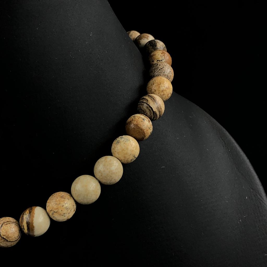 8mm Natural Picture Jasper Gemstone Round Beads Pretty Necklace 17-20" Handmade Beads Chain Choker For Her 8BN-37