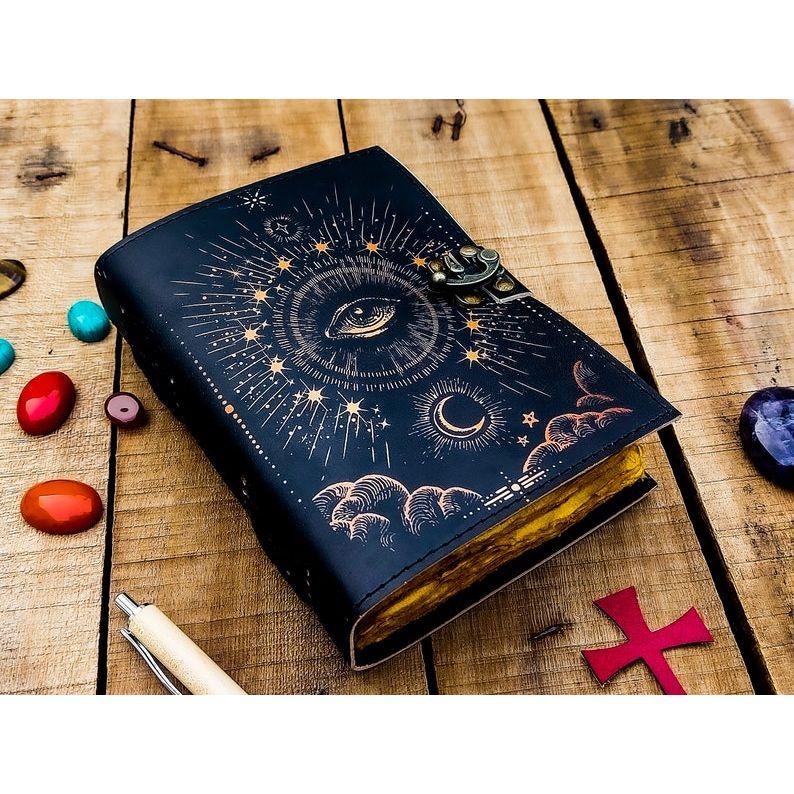 Handgefertigtes Lederjournal mit Büttenpapier Drittes Auge Grimoire-Journal Antikes leeres Zauberbuch Wicca Notizbuch Horror Spezialbuch