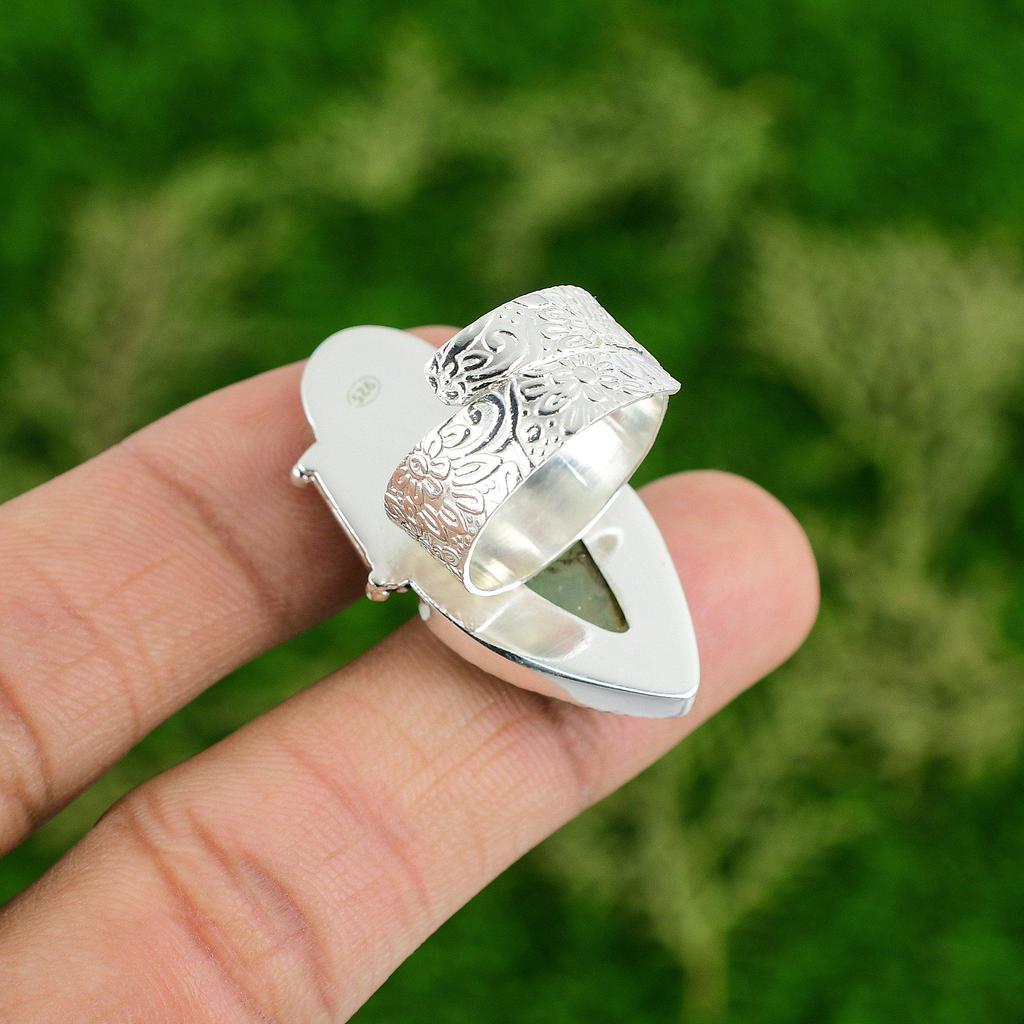 Natural Chrysoprase Stackable Skull And Bone Adjustable Ring 925 Silver