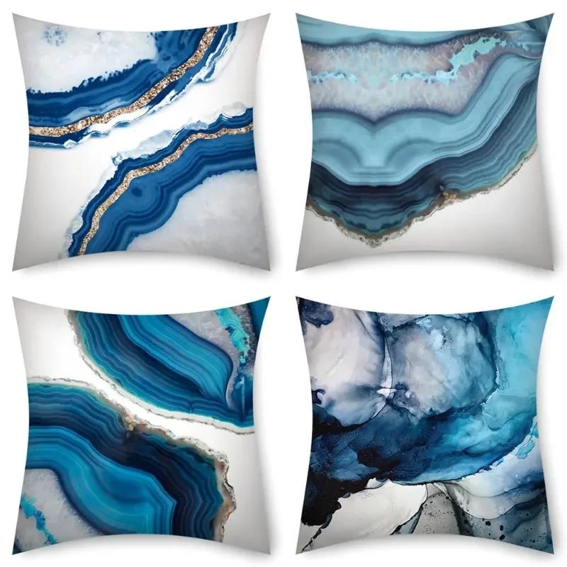 Modern Abstract Cushion Cover Gray Blue Teal Agate Marble Hug Gold Foil Pillow Cover Home Decor Pillowcase Sofa Throw Pillows