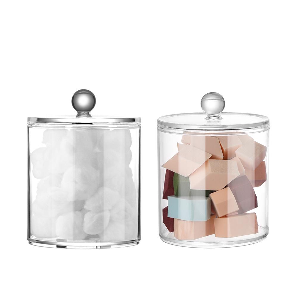 Bamboo Lid Acrylic Cotton Swab & Puff Storage Container