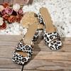 Fashion 2025 European and American Summer New Large Square Head High Heel SlippersforWomen, Leopard Pattern Thick Heel Sandals for Women