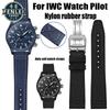 Nylon-Gummi-Uhrenarmband Für IWC Pilot Spade A Mark 18 Portugiesisches Blaues Band FALTVERSCHLUSS Leinwand Herren-Uhrenkette 20MM Armband