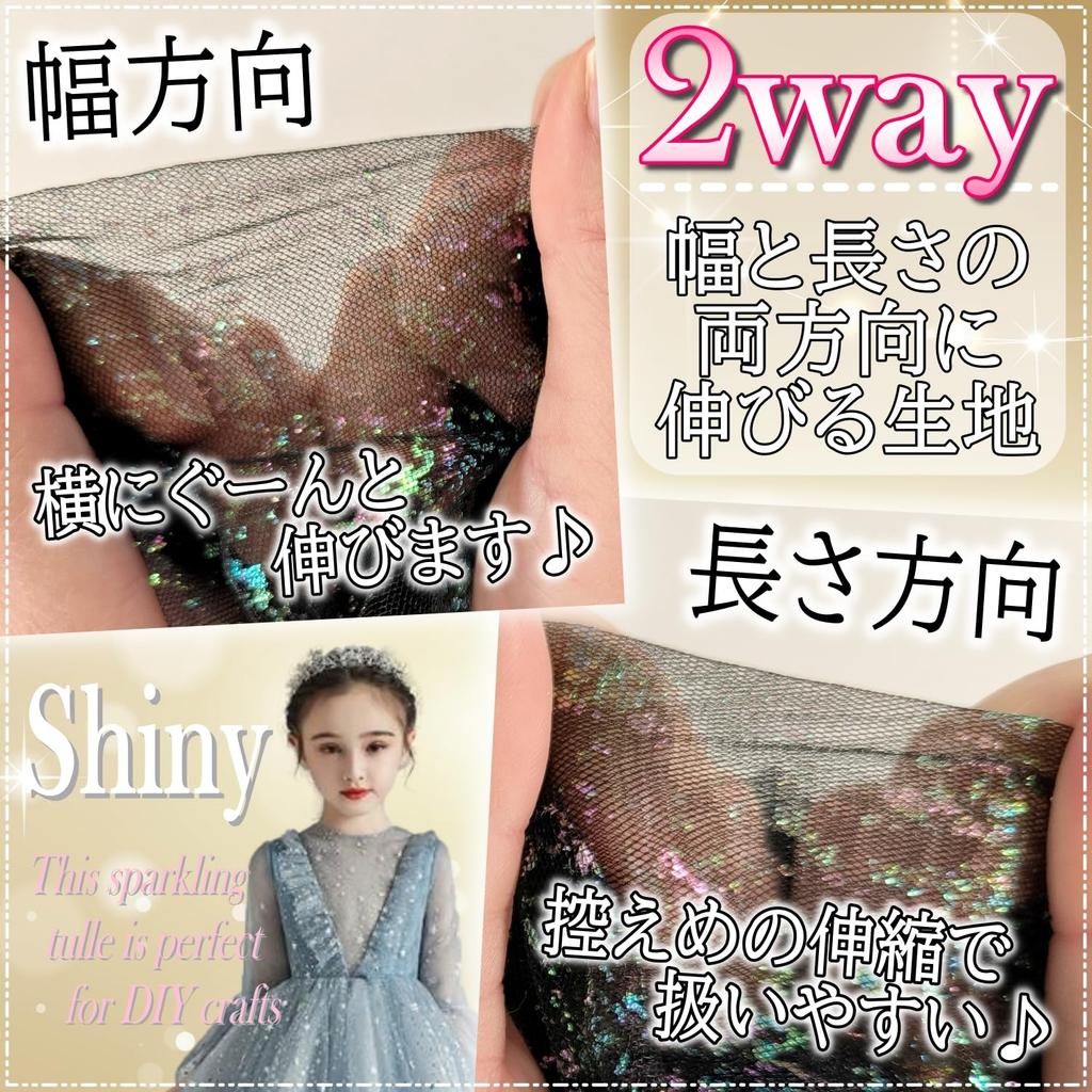 Glitter Tulle 150cm Colorful for Crafts and Costumes [moonfarm] 2-Way Fabric, Sparkly, Wide, Lace, (White, 2m)