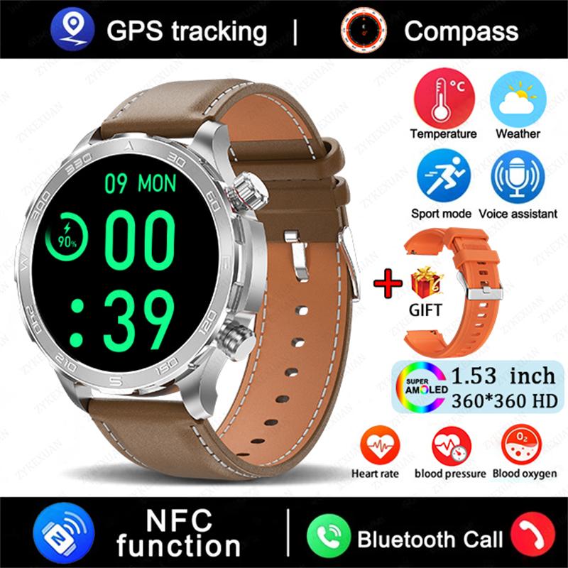 GPS Track Smart Watch AMOLED Screen Always Show Time Sports Fitness Heart Rate IP68 Waterproof Compass Call  New Smartwatch