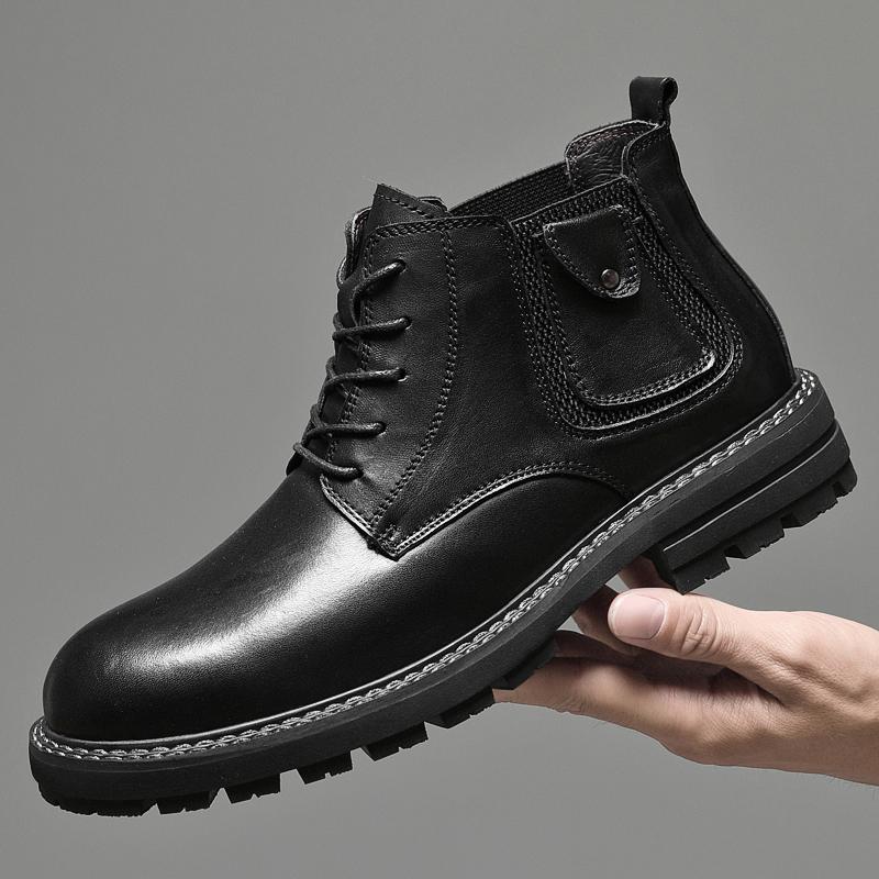 FashionHigh Quality Genuine Leather Motocycle Boots Mens Dress Shoes Upscale Men Boots Retro Casual Shoes Male Business Platform Shoes