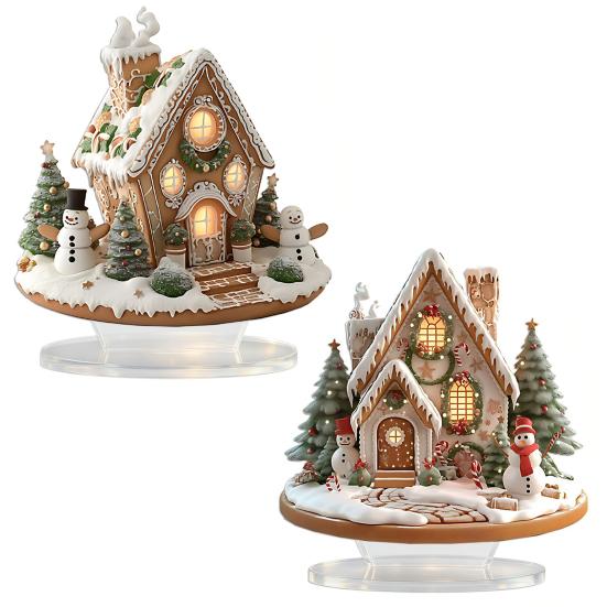 Winter Snowman Table Centerpieces Acrylic Christmas Decor, Gingerbread House Tree Ornaments, Holiday Home Decorations Waterproof Desktop for